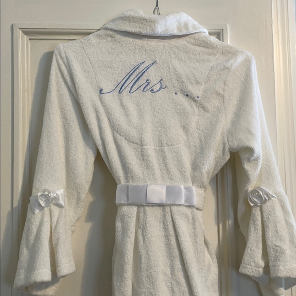 White bridal/wedding robe with “Mrs…”
